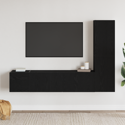 TV Cabinet Set Wall-mounted 4 pcs Black Oak 130.5 x 30 x 140 cm
