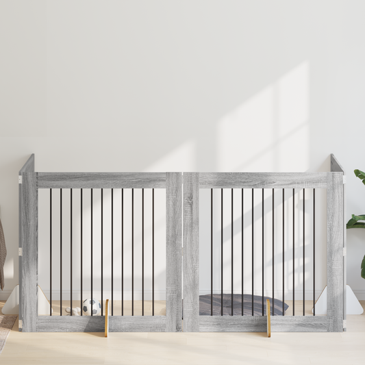 Foldable Dog Gate with Stands 4 pcs Grey Sonoma 401 cm