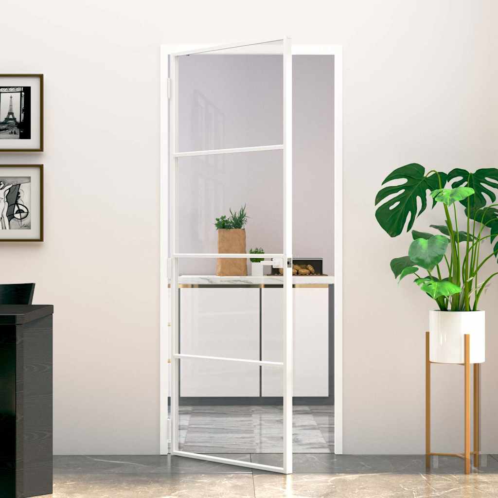 Interior Door White 83x201,5 cm Tempered Glass&Aluminium Slim