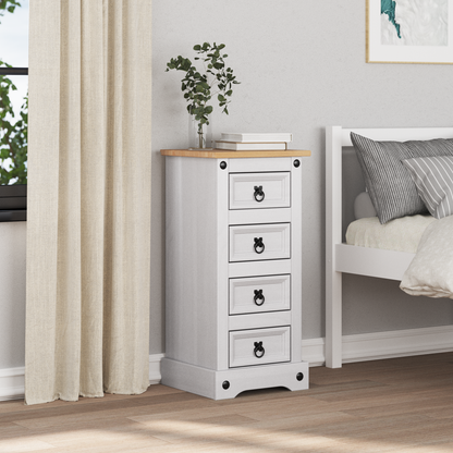 Bedside Table Corona White 35 x 32.5 x 74 cm Solid Pine Wood