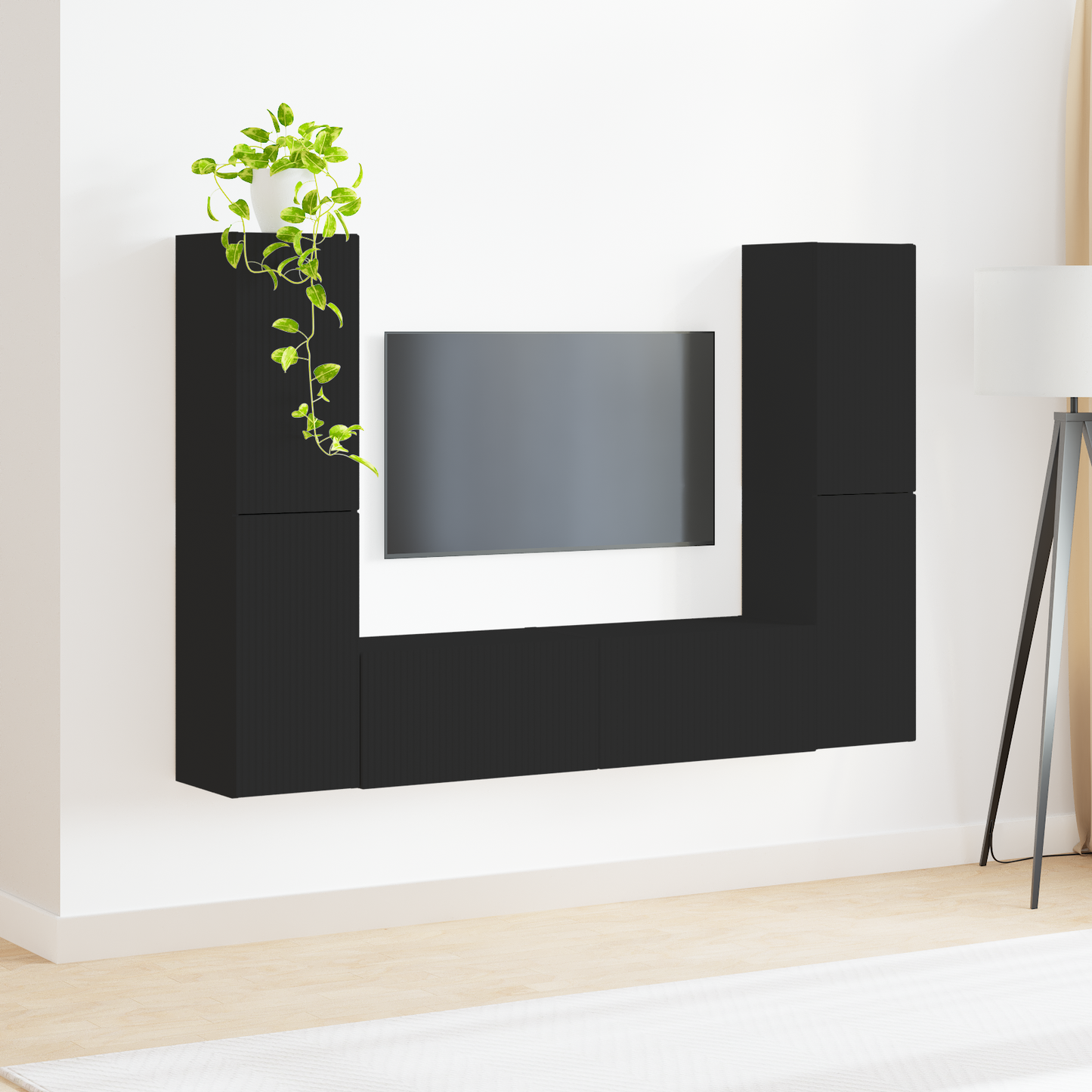 TV Cabinet Set 6 pcs Black Engineered Wood