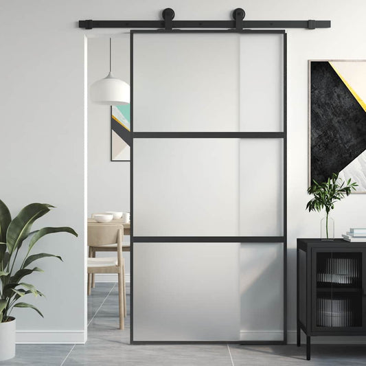 Sliding Door Black 102,5x205 cm Tempered Glass and Aluminium