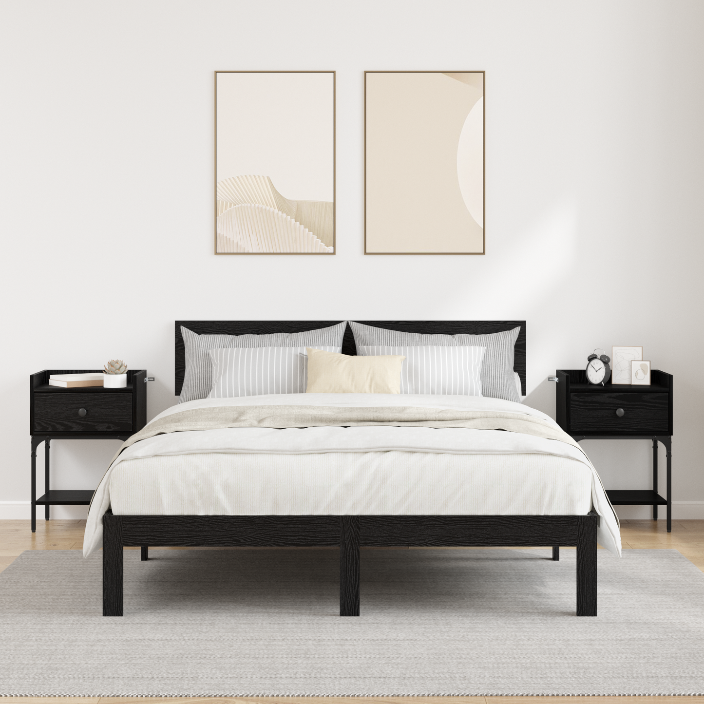Bedside Table 2 pcs Black Oak 40 x 29 x 60 cm Engineered Wood