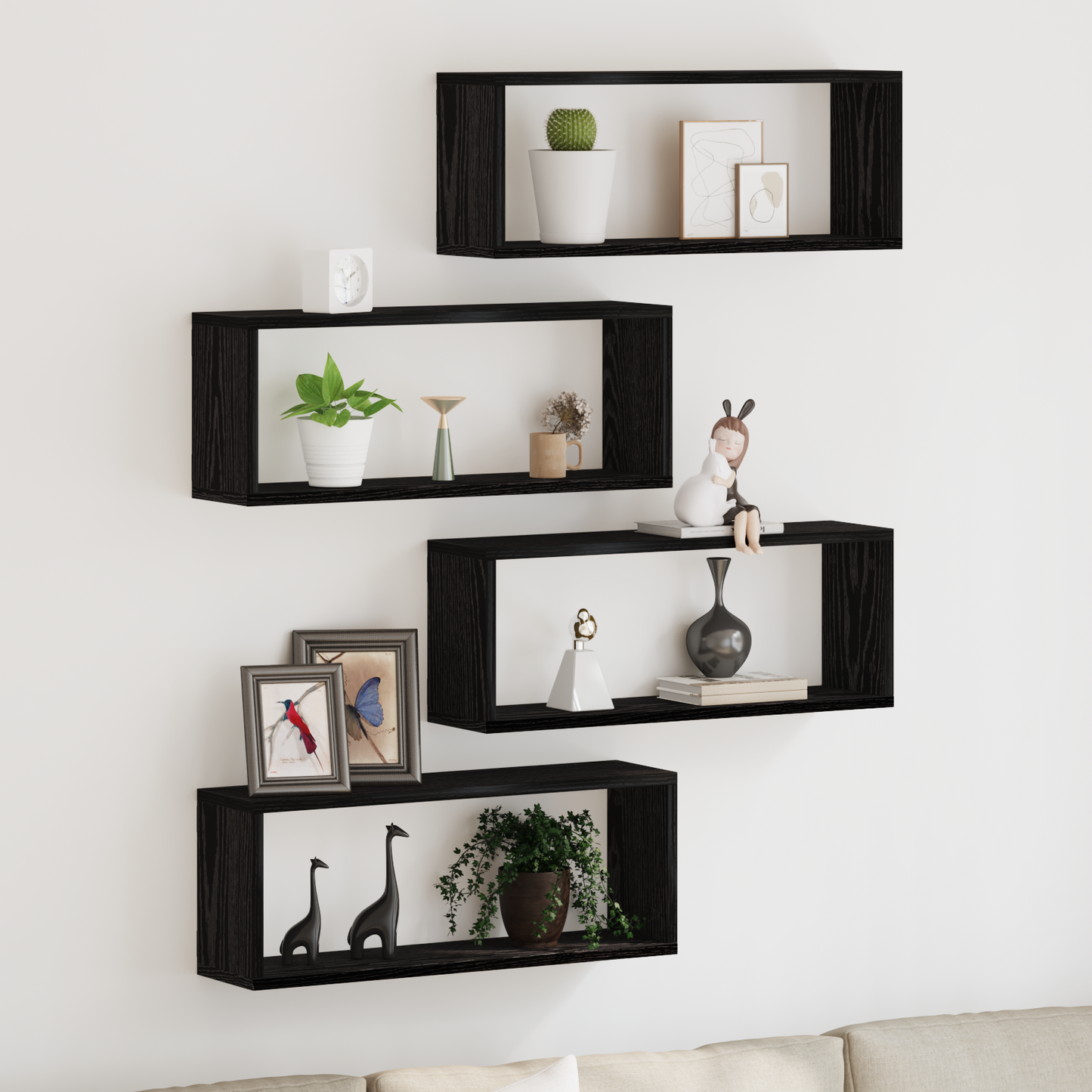 Wall Shelves 4 pcs Black Oak 60 x 15 x 23 cm Engineered Wood