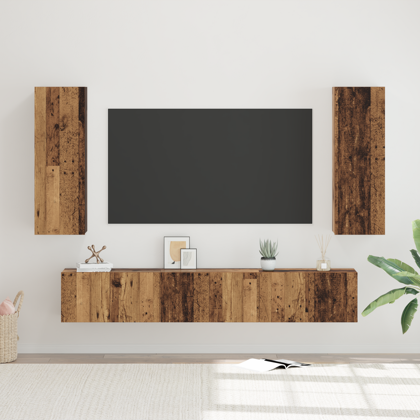 TV Cabinet Set Wall-mounted 5 pcs Old Wood Engineered Wood