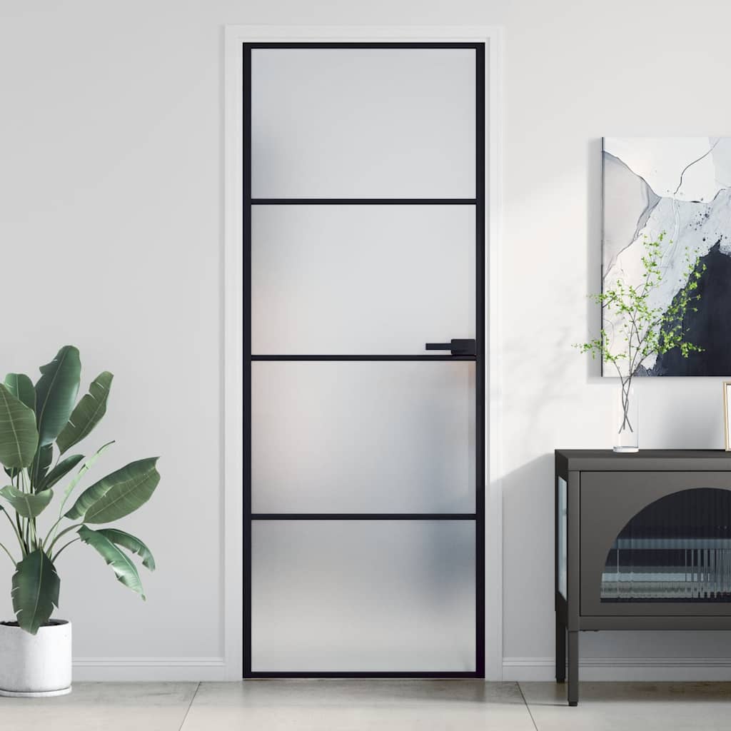 Interior Door Slim Black 76x201,5 cm Tempered Glass and Aluminium