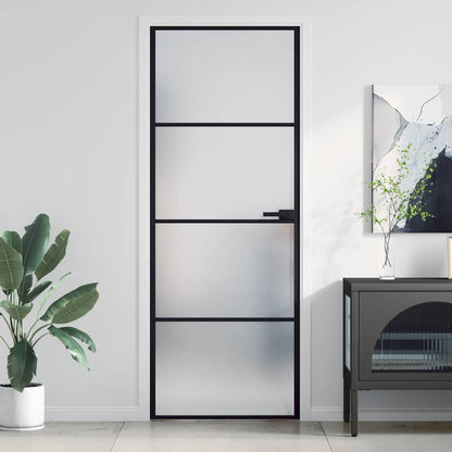 Interior Door Slim Black 76x201,5 cm Tempered Glass and Aluminium