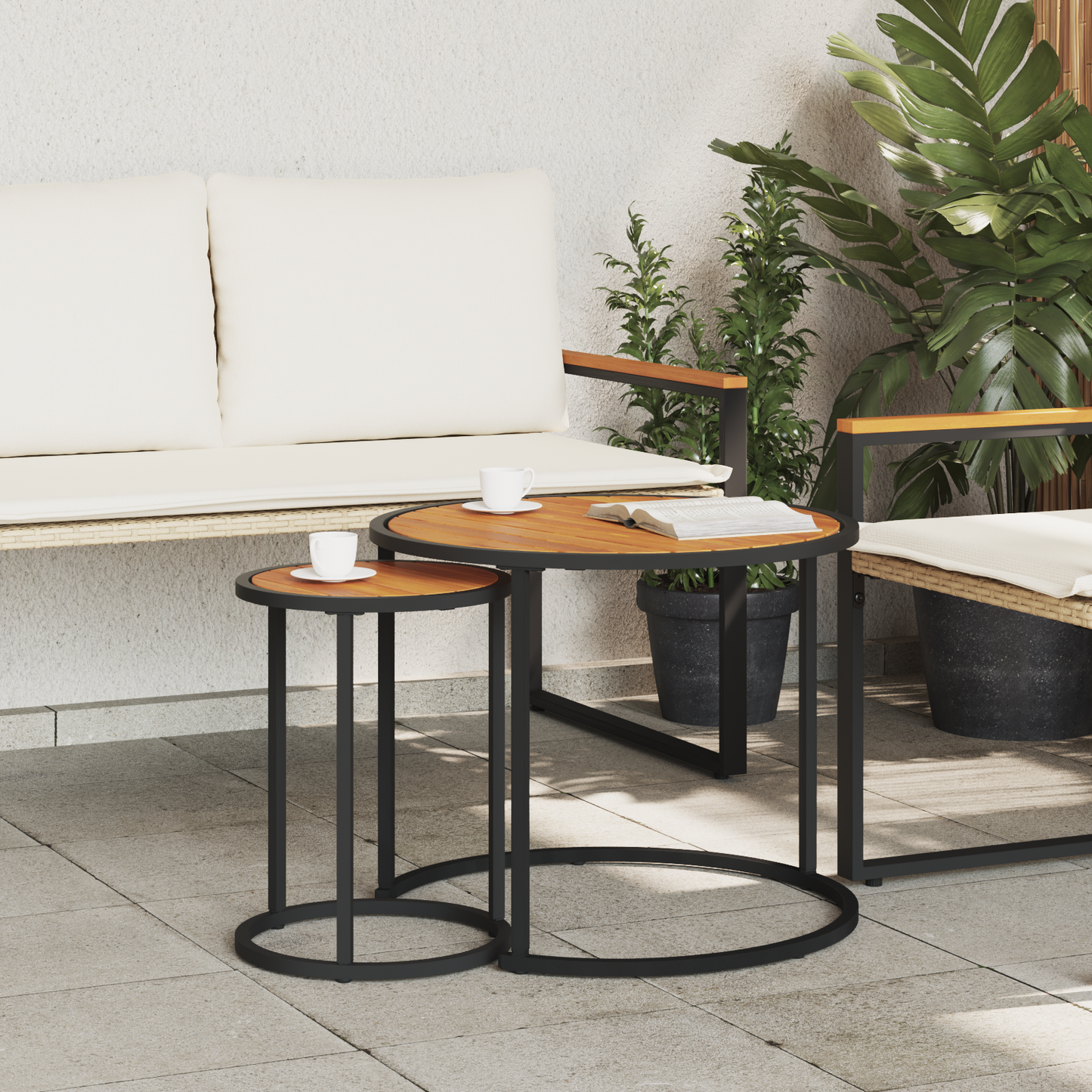 Coffee Table Set 2 pcs Natural and Black 55 x 55 x 45 cm