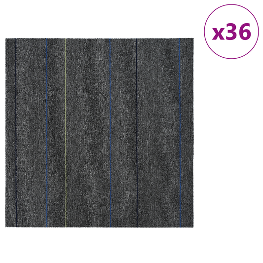 Carpet Tile Medium Grey with Stripes 50 x 50 cm 36 pcs