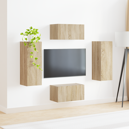 TV Cabinet Set Wall-mounted 2 pcs Sonoma Oak Engineered Wood