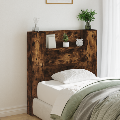 Storage Headboard with LED Smoked Oak Engineered Wood