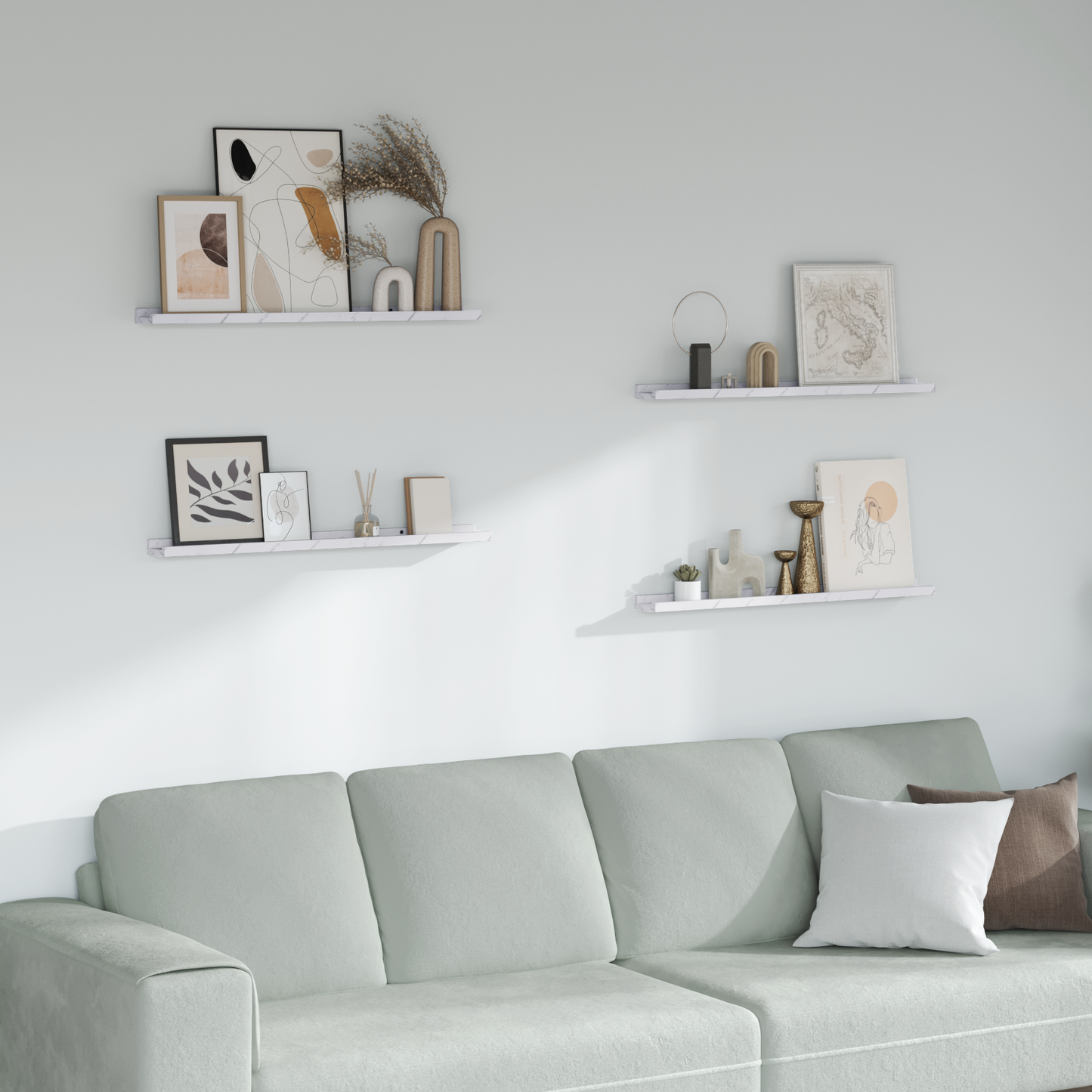 Wall Shelf 4 pcs White Marble 80 x 9 x 3 cm Engineered Wood