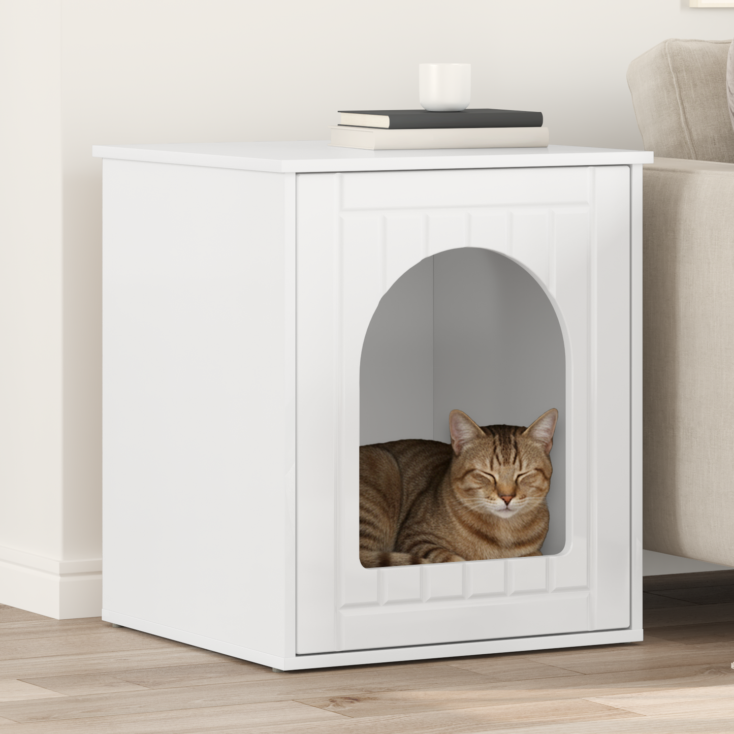 Cat House Gloss White 53 x 52 x 62 cm Engineered Wood