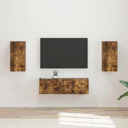 TV Wall Cabinet Set 4 pcs Smoked Oak Engineered Wood