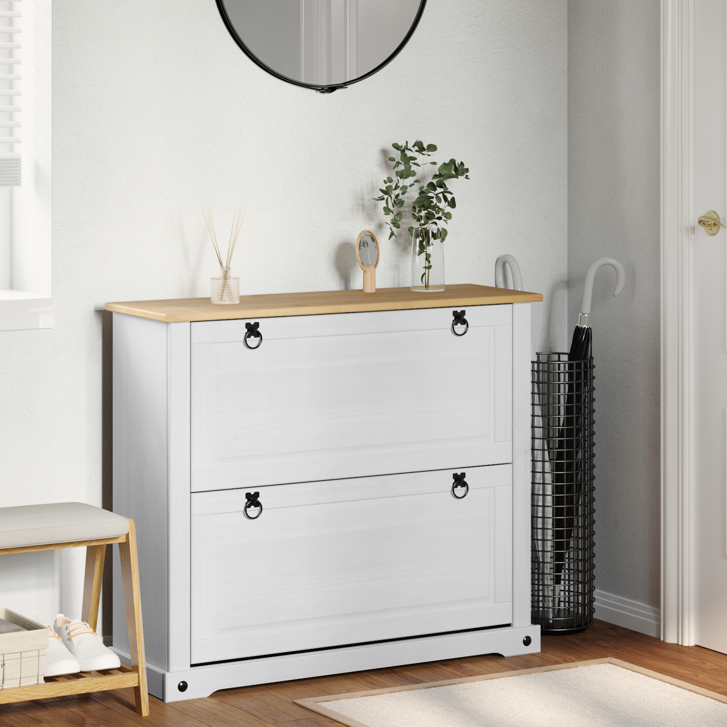 Shoe Cabinet Corona White 99 x 32 x 85 cm Solid Pine Wood