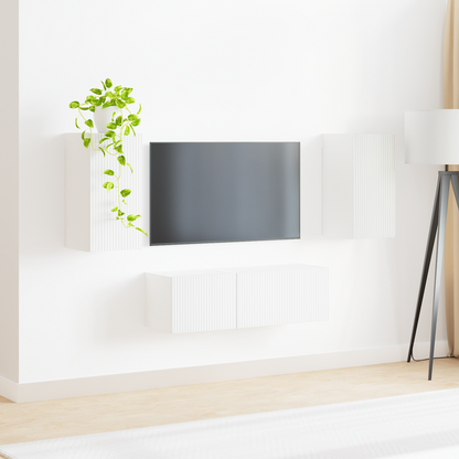 TV Wall Cabinet Set Wall-mounted 4 pcs White Engineered Wood