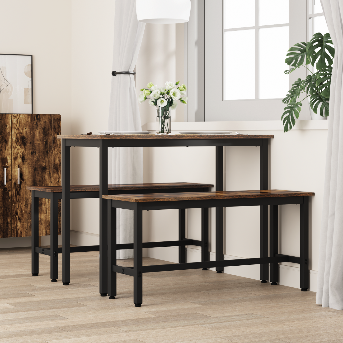 Dining Bench 2 pcs Smoked Oak 100 x 32.5 x 48.5 cm
