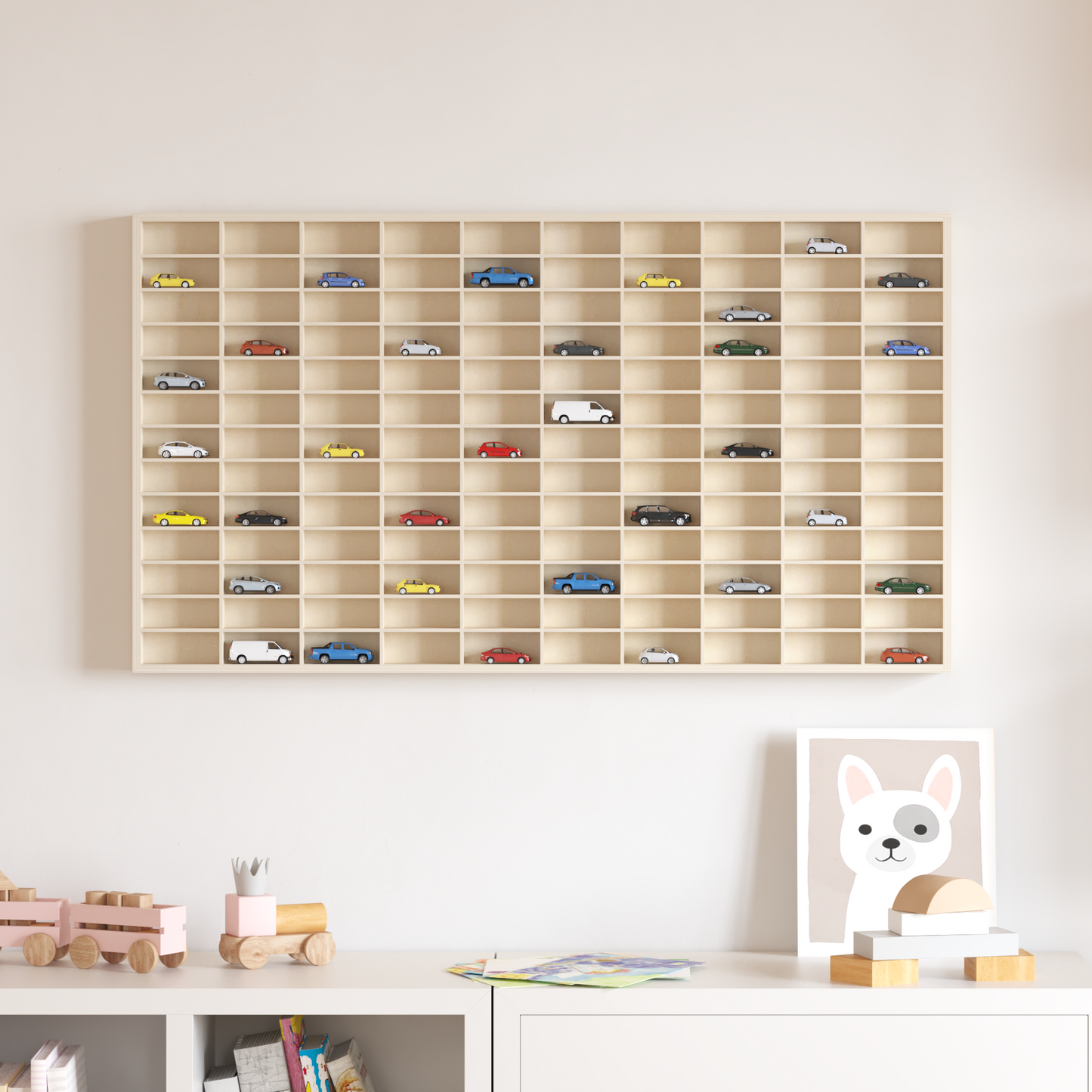 Wall Display Case Beige 98 x 4.5 x 55 cm Engineered Wood