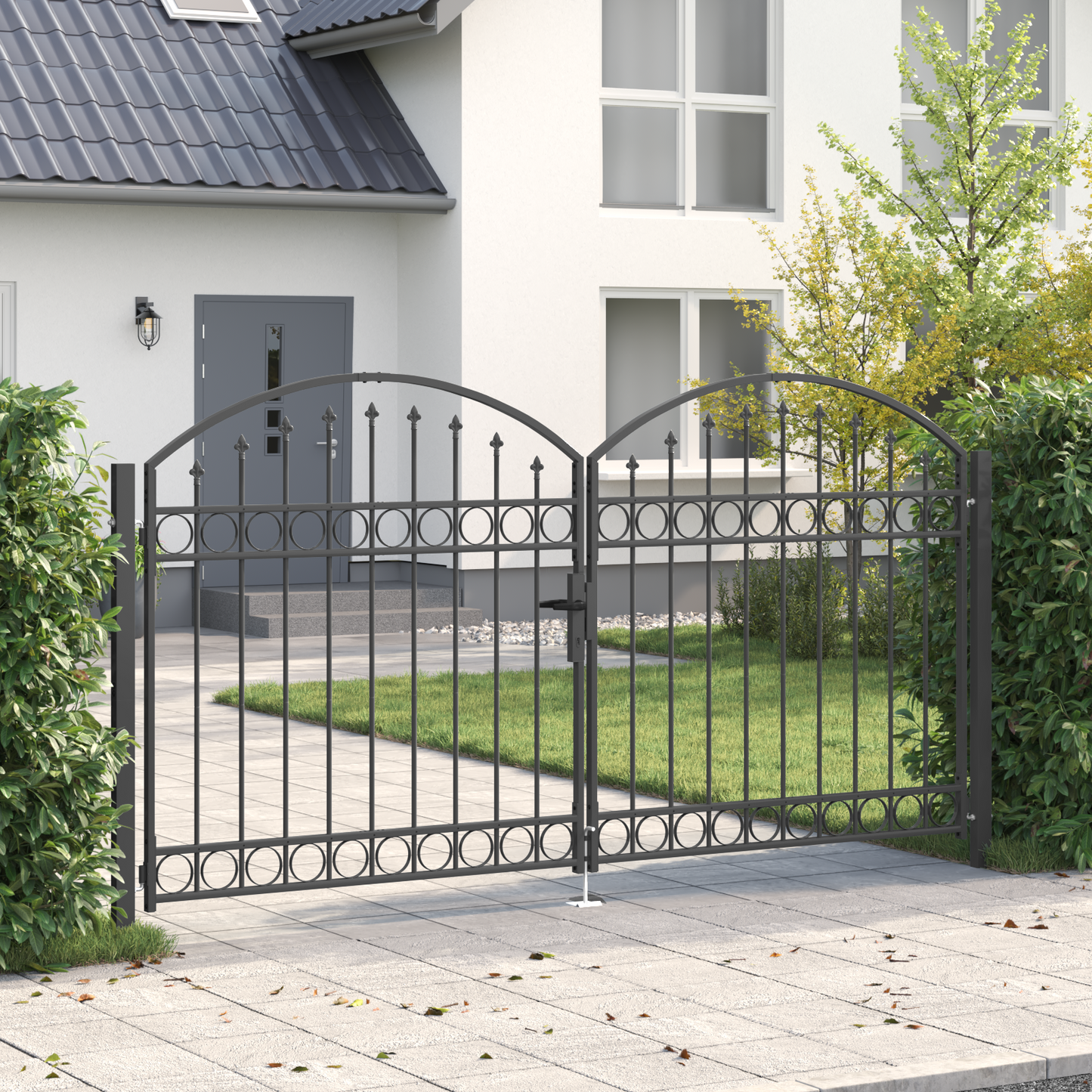 Fence Gate ASSEN 301 x 200 cm Steel Grey Lockable