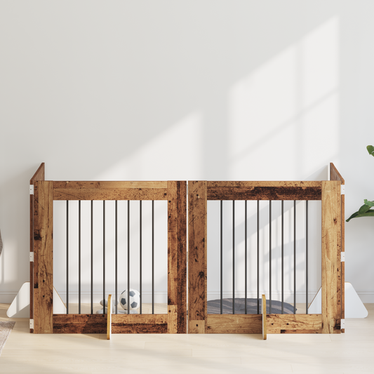 Foldable Dog Gate with Stands 4 pcs Old Wood 321 cm