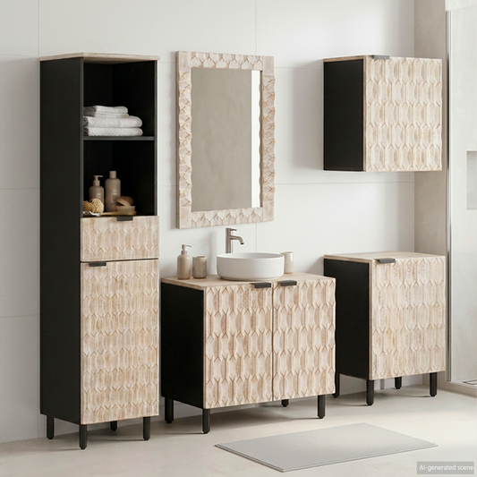 Bathroom Sets 5 pcs White Wash Finish Solid Mango Wood