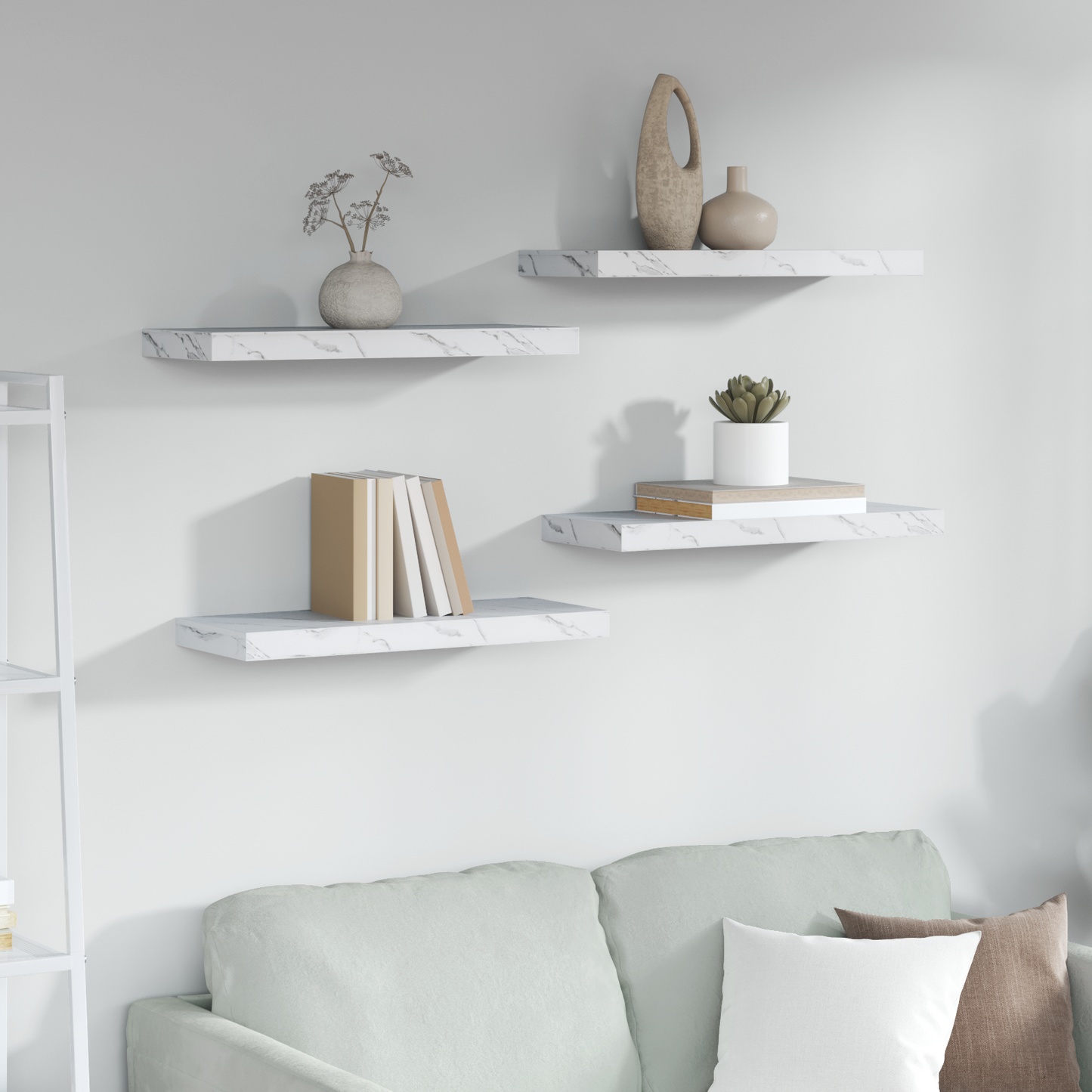Wall Shelf 4 pcs White Marble 60 x 23 x 4 cm Engineered Wood