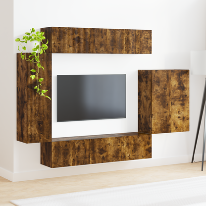 TV Wall Cabinet Set Wall-mounted 6 pcs Smoked Oak