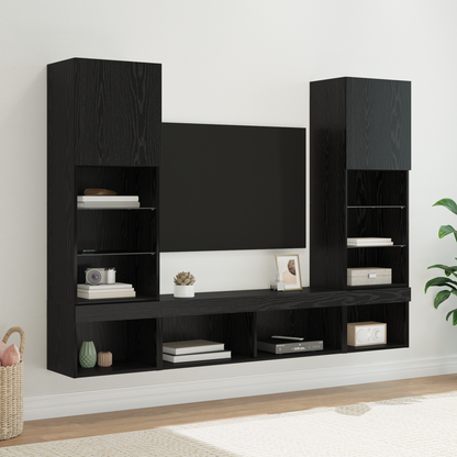 TV Wall Units with LED 5 pcs 40.5 x 30 x 102 cm Black Oak