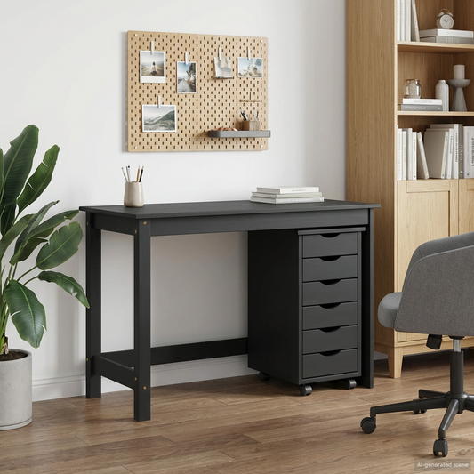 Desk and Rolling Cabinet Set MOSS 2 pcs Black