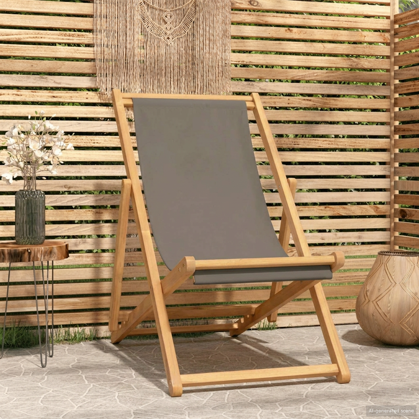 Beach Chair Taupe Solid Teak Wood