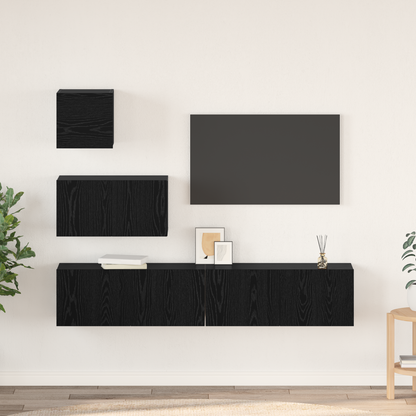 TV Cabinet Set Wall-mounted 3 pcs Black Oak Engineered Wood