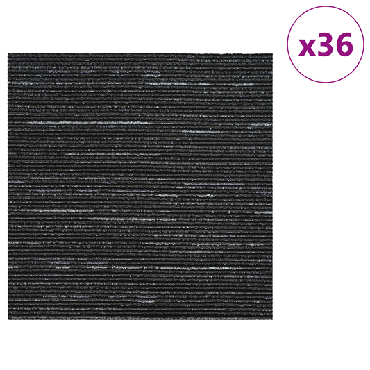 Carpet Tile Striped Black 50 x 50 cm 36 pcs PP and Bitumen