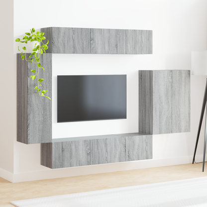 TV Wall Cabinet Set Wall-mounted 6 pcs Grey Sonoma