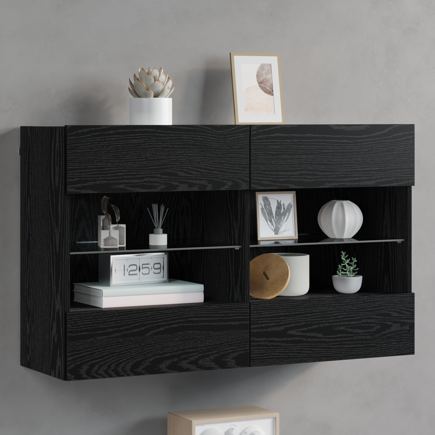 TV Wall Cabinet Black Oak 98.5 x 30 x 60.5 cm Engineered Wood