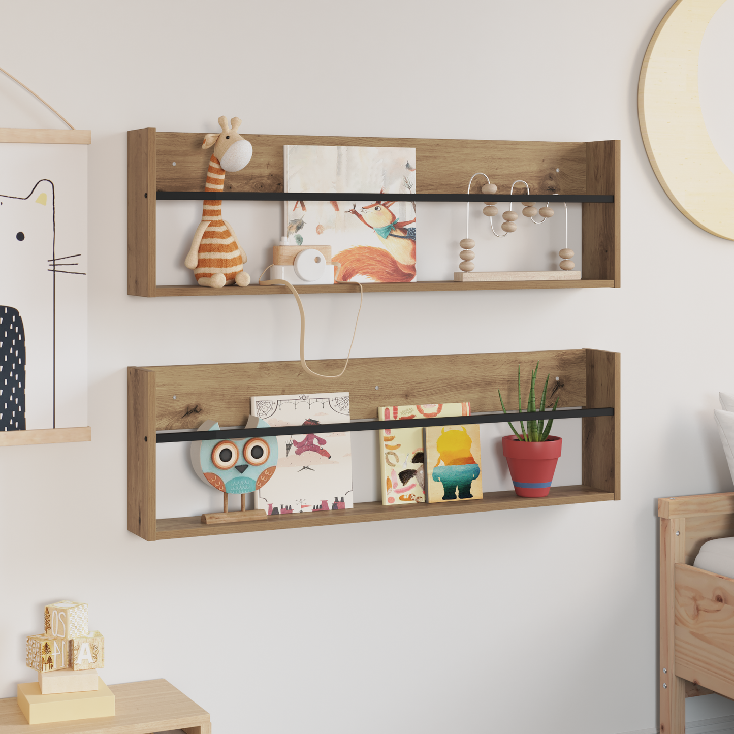 Magazine Rack with Shelf 2 pcs Artisan Oak 100 x 12 x 30 cm