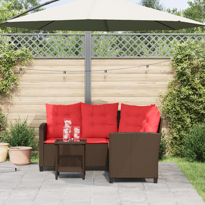 Outdoor Sofa Set with Cushion 2 pcs Brown and Red Poly Rattan