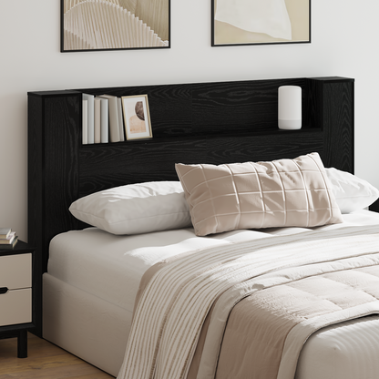 Headboard Cabinet with LED Black Oak 160 x 16.5 x 103.5 cm