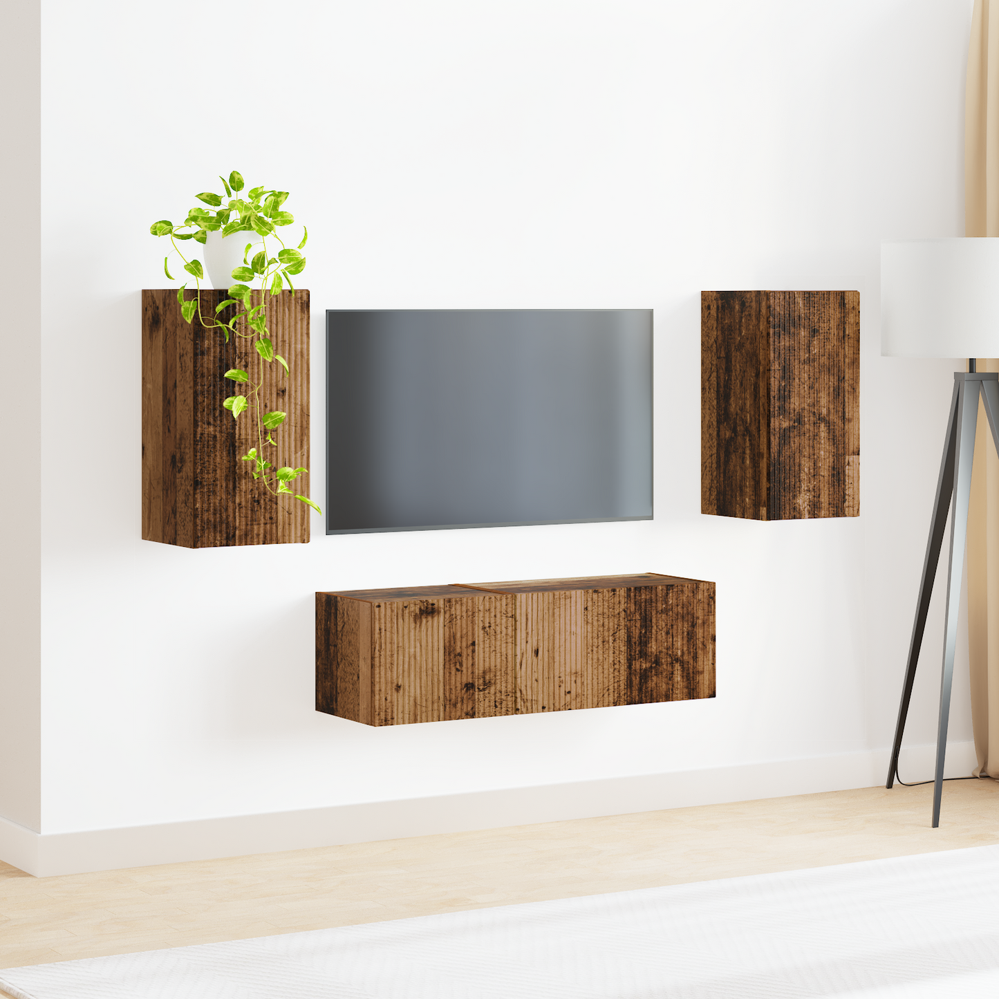 TV Wall Cabinet Set Wall-mounted 4 pcs Old Wood Engineered Wood