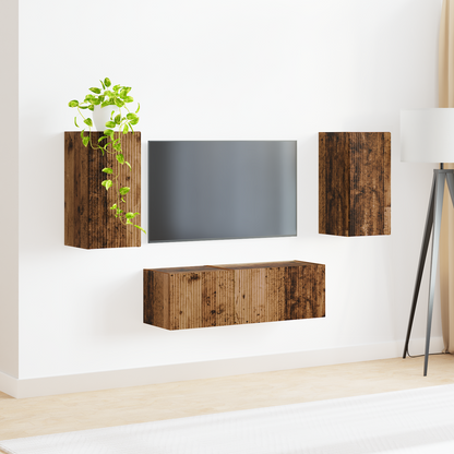TV Wall Cabinet Set Wall-mounted 4 pcs Old Wood Engineered Wood
