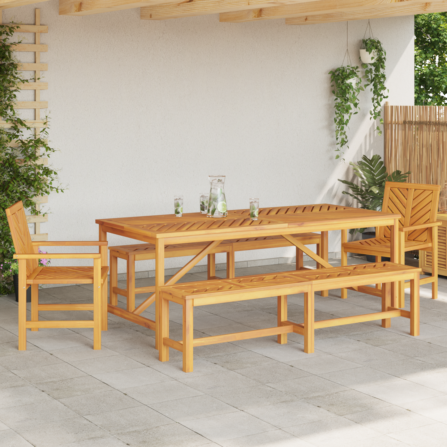 Garden Dining Set 5 pcs Brown Solid Acacia Wood