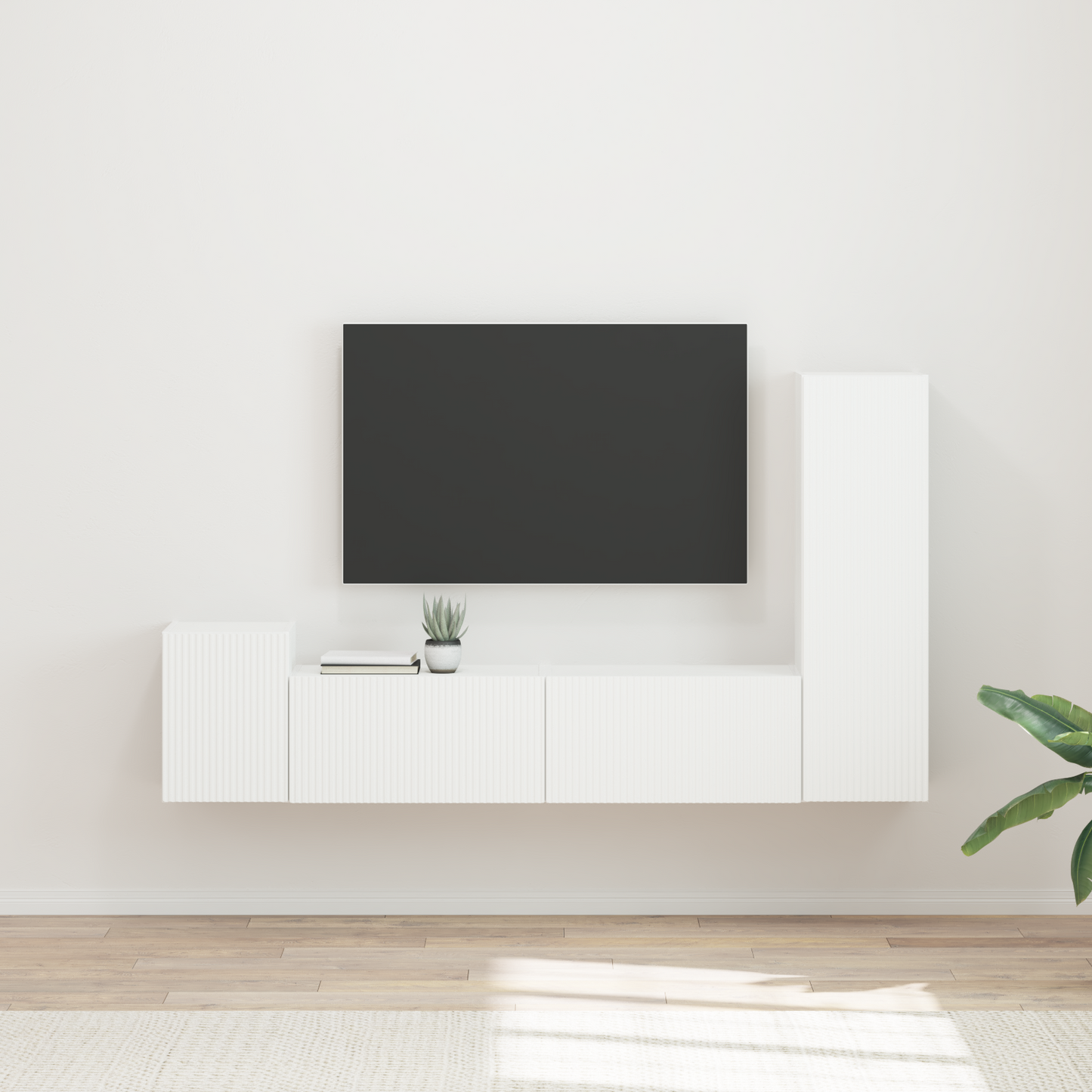 TV Cabinet Set Wall-mounted 4 pcs White Engineered Wood