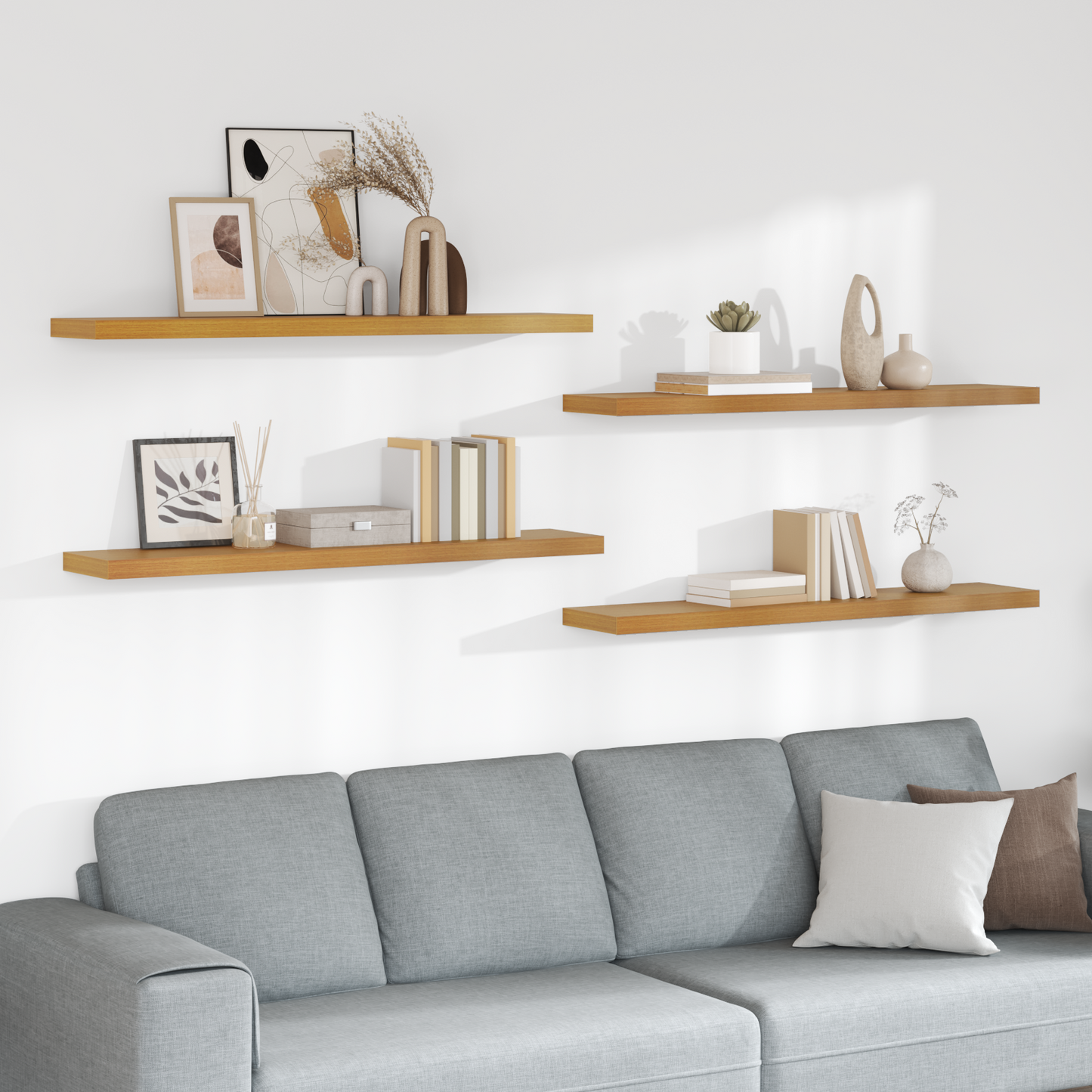 Wall Shelf 4 pcs Beige 120 x 23.5 x 4 cm Engineered Wood