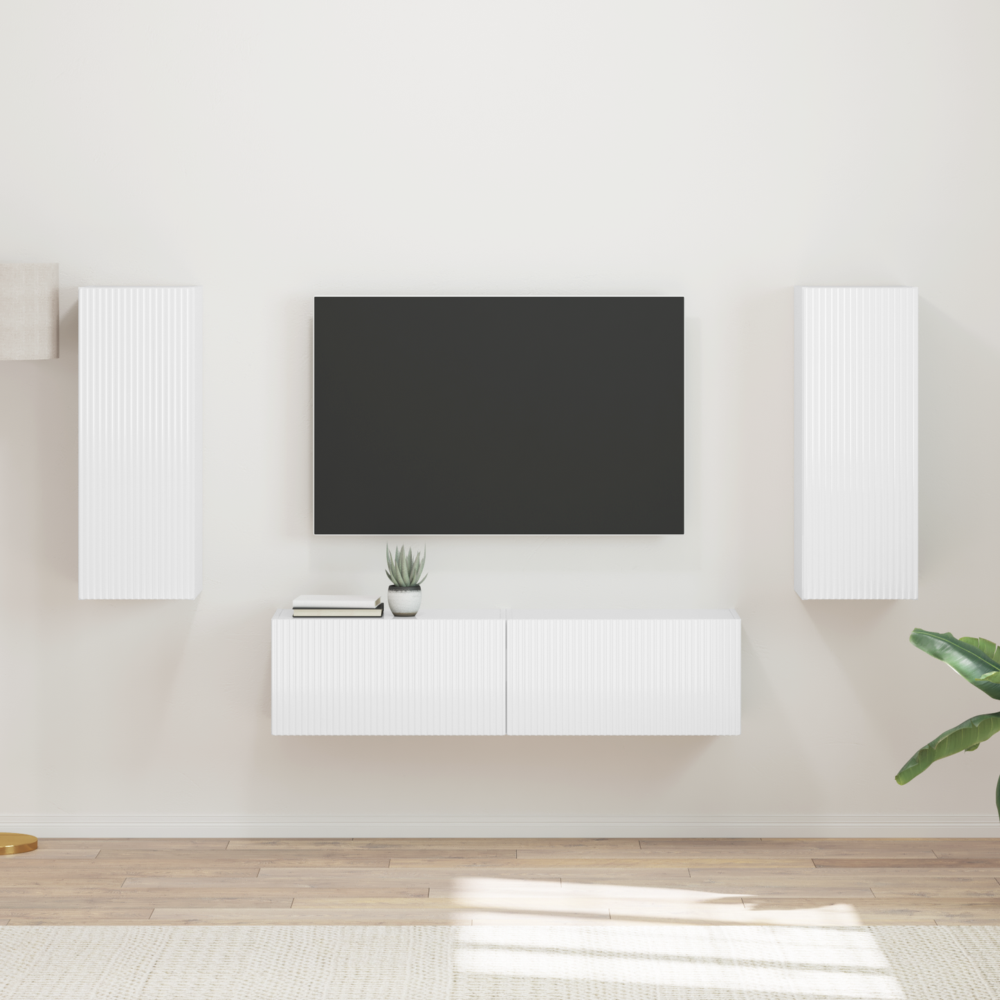 TV Cabinet Set 2 pcs High Gloss White Engineered Wood