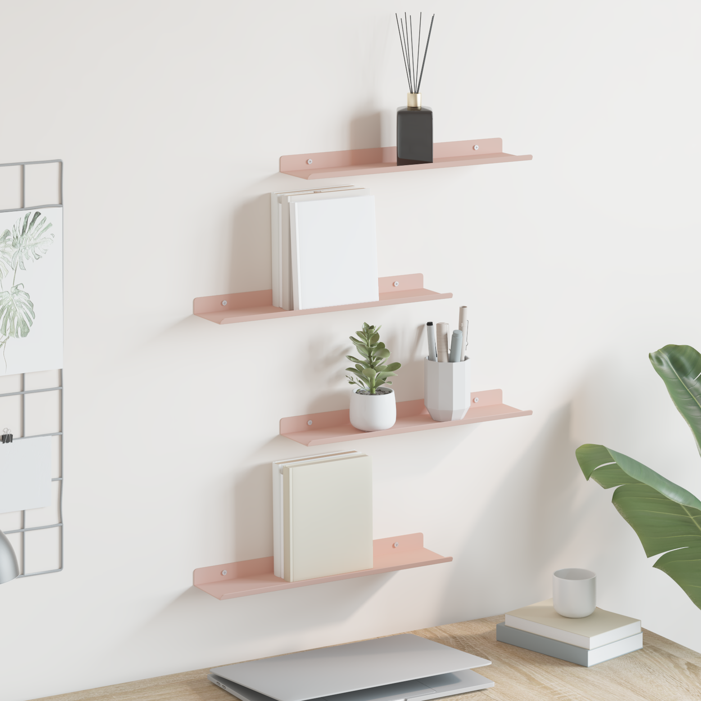Floating Shelf Wall-mounted 4 pcs Pink 40 x 8.5 x 2.5 cm Steel