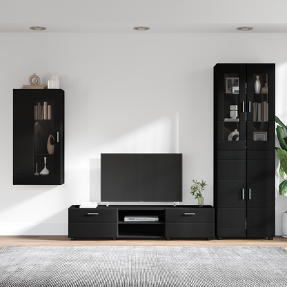 TV Cabinet Set with Drawer FLORIN 3 pcs Black Engineered Wood