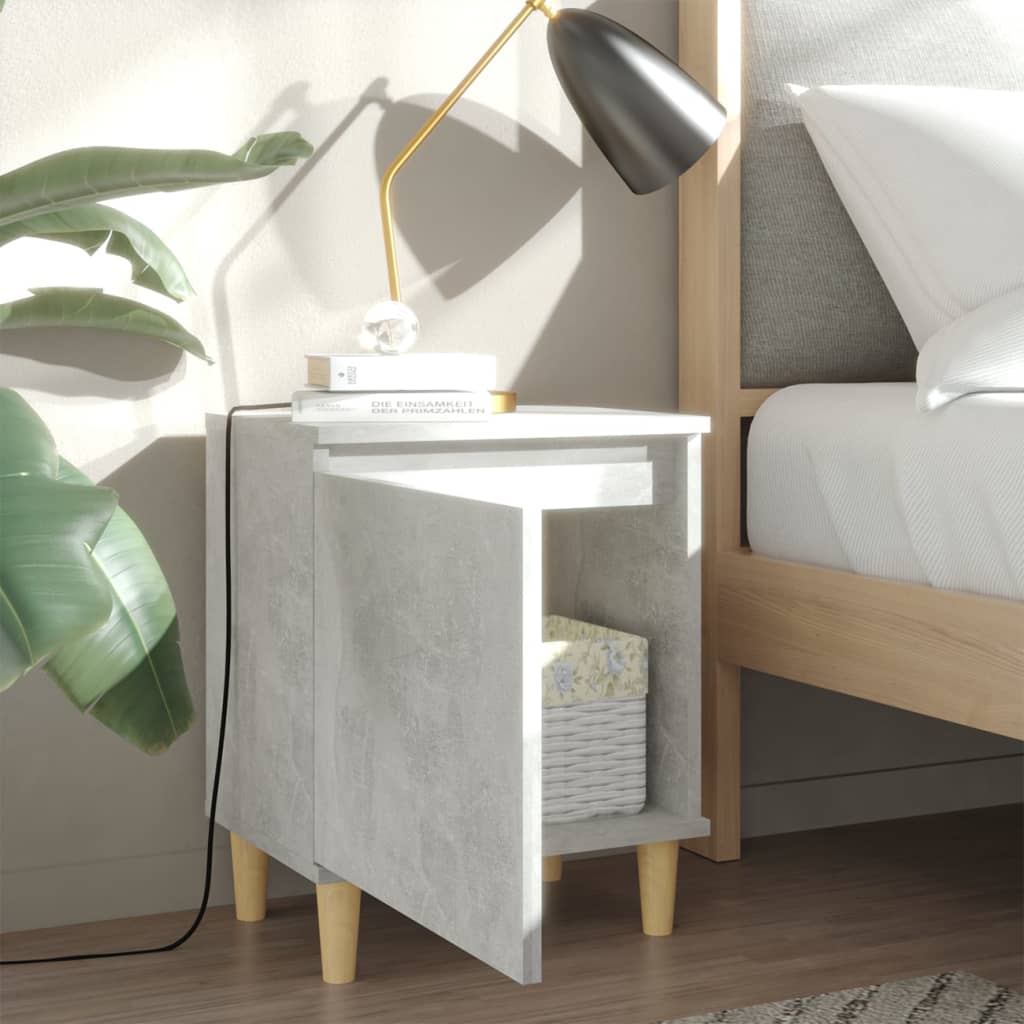 Bed Cabinets with Solid Wood Legs 2pcs Concrete Grey 40x30x50cm