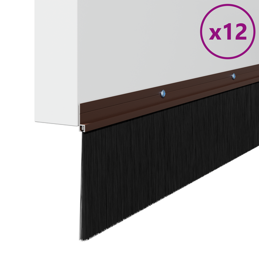 Screw-on Door Brush Seals 12 pcs Brown 100 cm Aluminium Alloy