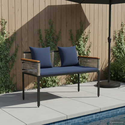 Outdoor Bench Grey and Navy Blue 117 x 54 x 74.5 cm Poly Rattan