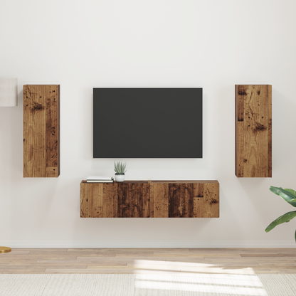 TV Cabinet Set Wall-mounted 2 pcs Old Wood Engineered Wood
