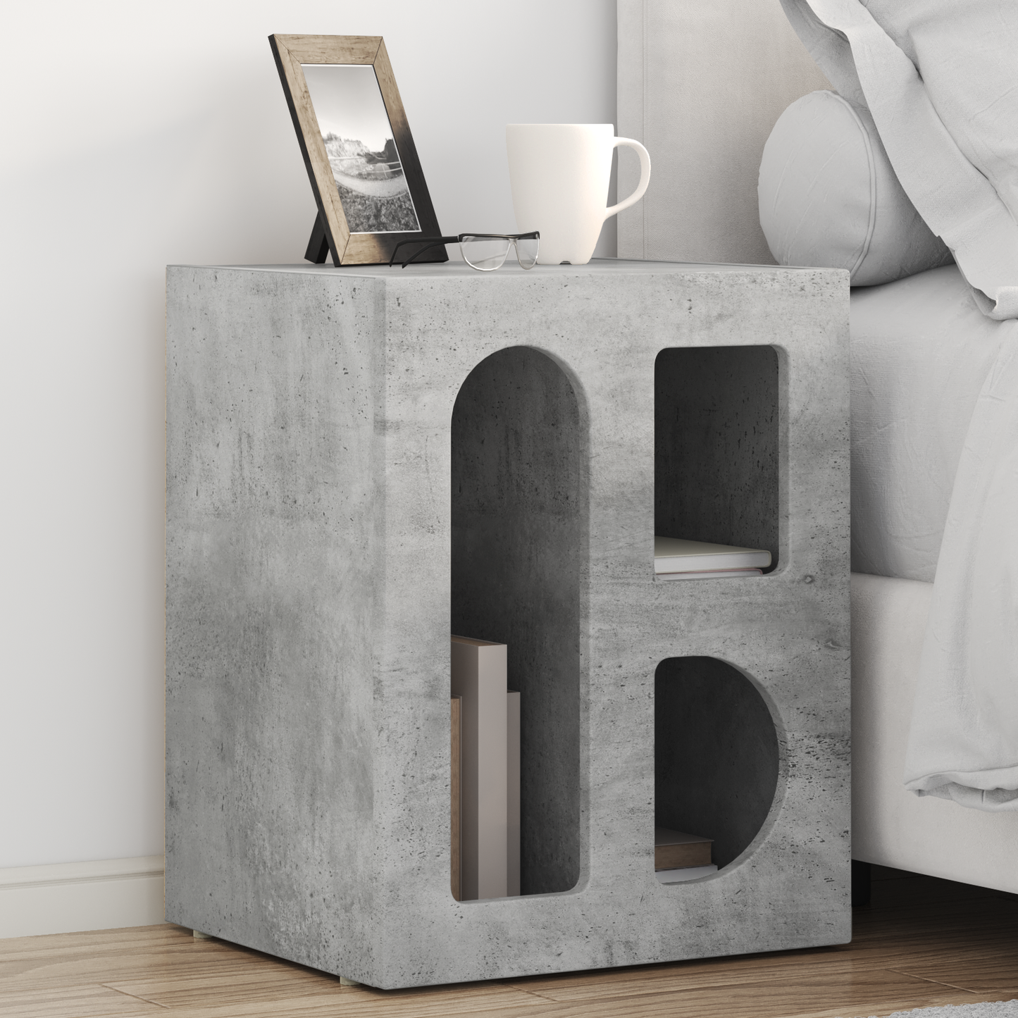 Bedside Table ELST Concrete Grey 40 x 35 x 50 cm